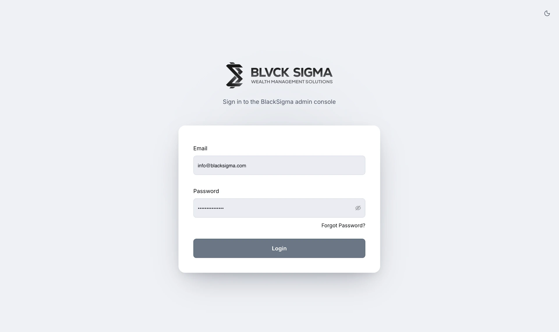 Back office de Black Sigma